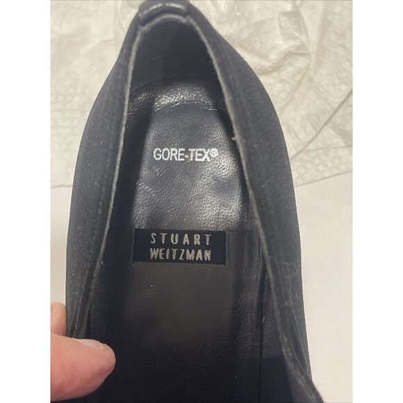 Stuart Weitzman Women's Black Lace-up Shoes Block Heel Fabric Gore-Tex Size 9 B - Picture 10 of 16